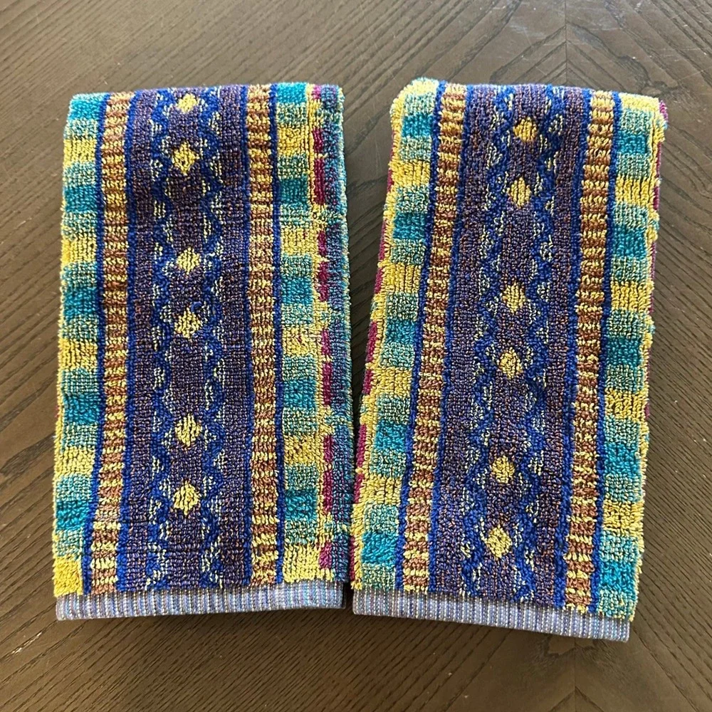 Vintage Cannon Royal Family Hand Towels Set 2 Cotton Southwest Geometric 23x16